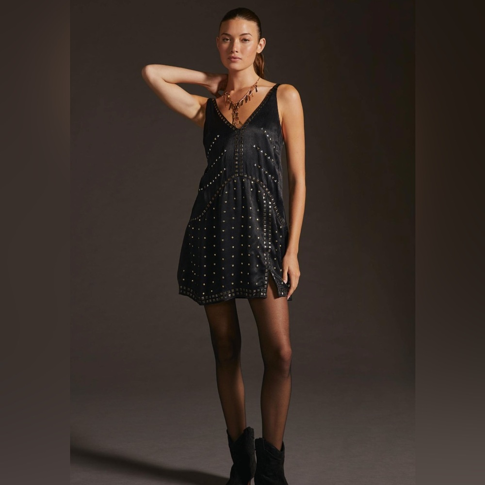 By Anthropologie Embellished Deep-V Mini Dress